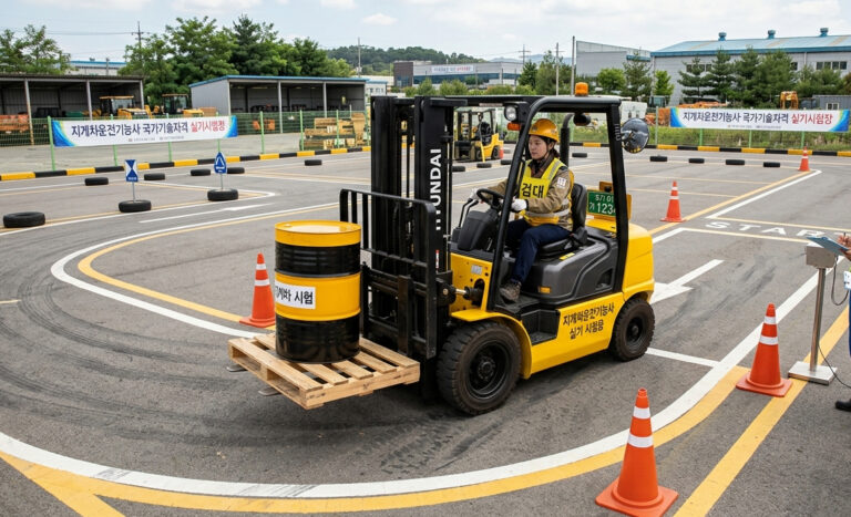 지게차운전기능사 실기 보는 장면